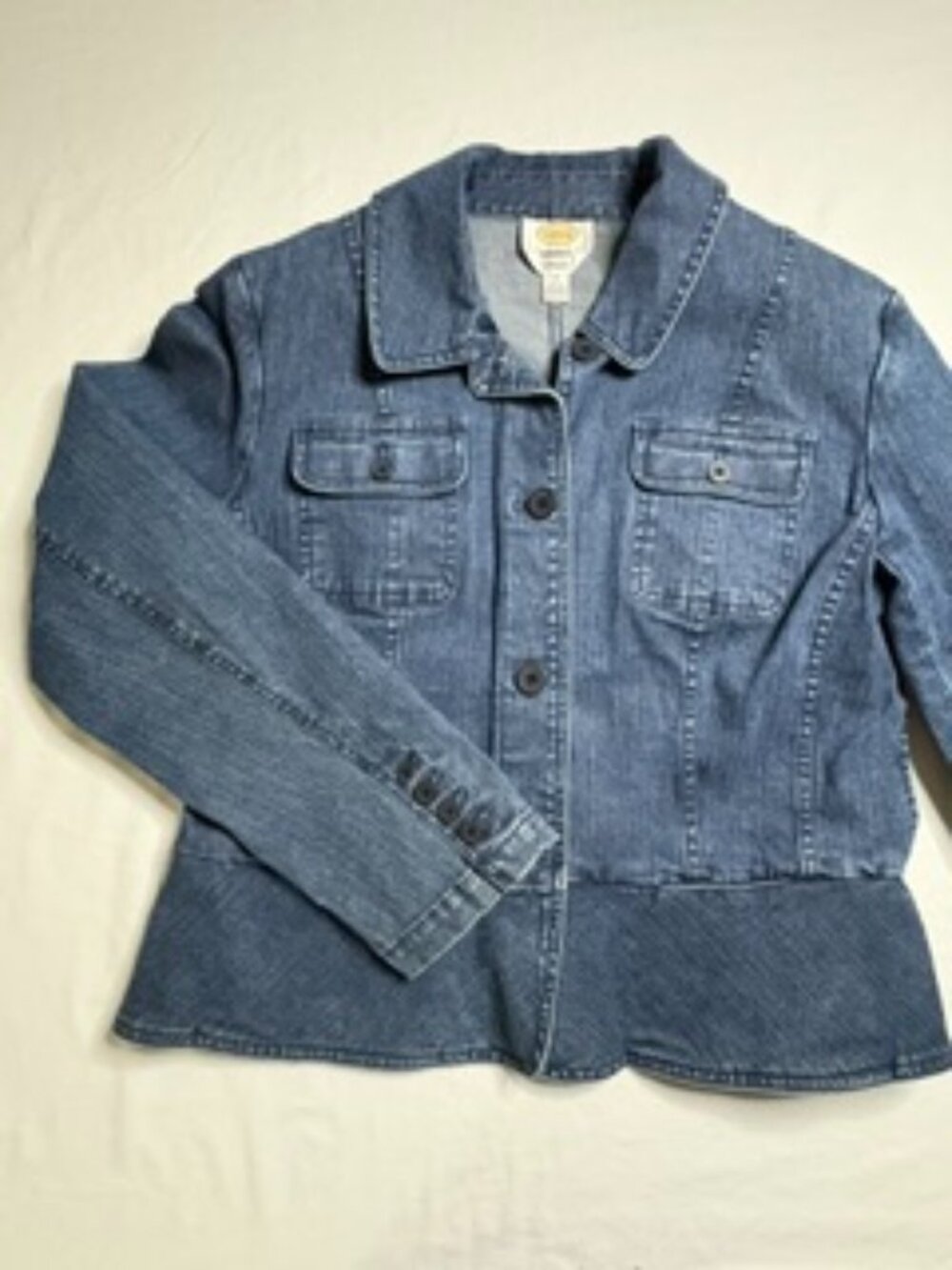Talbots Medium Wash Stretch Denim Jacket Button Up Blazer Womens Size 12 Petite